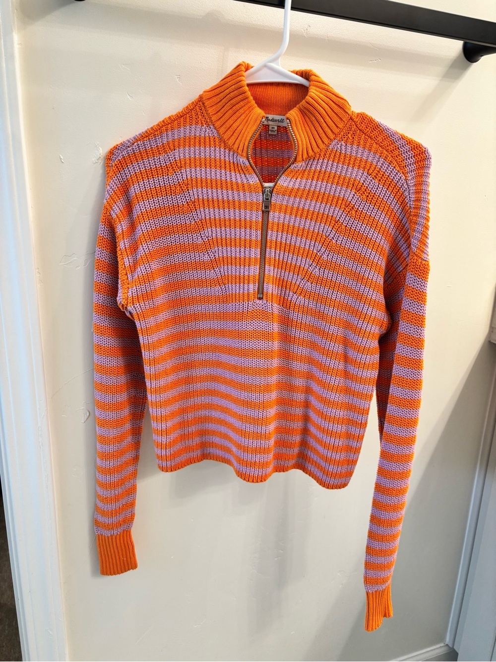 Madewell Striped Half-Zip Sweater in Orange and Lavender